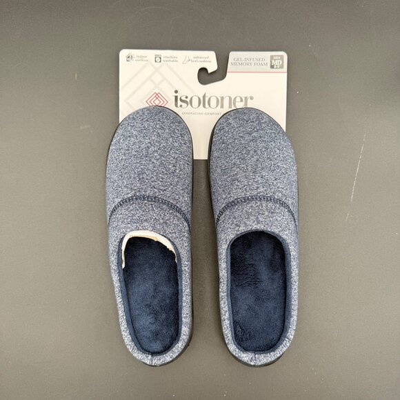 Isotoner Mens Gel-Infused Memory Foam Slippers Size M Gray Heathered Slip On - Picture 2 of 5